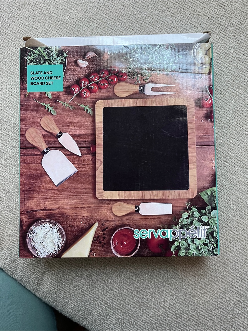 Wood Cheese Board Set - Black Slate & Natural Wood